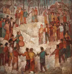 Gheorghe Apostu, Horă iarna, 1990, ulei pe pânză