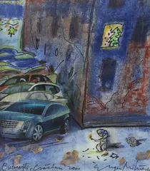 Eugen Mihăescu, Crăciunul săracilor, 2000, ceracolor, tuș și colaj pe hârtie