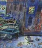 Eugen Mihăescu, Crăciunul săracilor, 2000, ceracolor, tuș și colaj pe hârtie