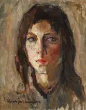 Portret de fetiță by Rudolf Schweitzer–Cumpăna, ulei pe pânză lipită pe placaj, sold Feb 2016
