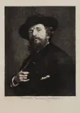 Autoportret by Theodor Aman, acvaforte şi gravură cu acul pe hârtie subţire dublată, sold Feb 2016