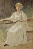 Ottilia Michail-Oteteleşanu, Pe verandă, 1911, acuarelă pe hârtie lipită pe carton
