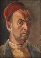 Stelian Panţu, Autoportret cu pălărie turcească, ulei pe carton
