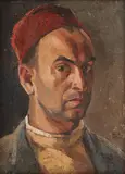 Stelian Panţu, Autoportret cu pălărie turcească, ulei pe carton