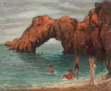 Plajă la Biarritz by Kimon Loghi, ulei pe carton, sold Jan 2016
