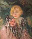 Hermina (Portretul soției artistului) by Kimon Loghi, ulei pe carton, offered Jan 2016
