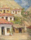Case la Balcic by Kimon Loghi, ulei pe carton, sold Jan 2016