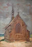 Bisericuță în Bretania by Kimon Loghi, ulei pe carton, sold Jan 2016