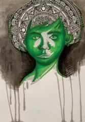 Ortaku, Equanimity, 2015, ink and green marker on paper
