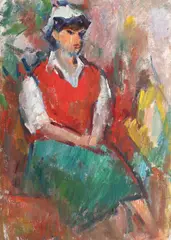 Studenta by Ion Musceleanu, 1991, ulei pe pânză lipită pe carton, offered Dec 2015