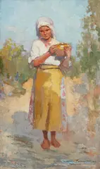 Ţărăncuţă cu ulcior by Nicolae Vermont, 1913, ulei pe pânză, sold Dec 2015