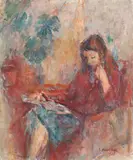 Romanul de dragoste by Ion Musceleanu, 1988, ulei pe pânză lipită  pe carton, sold Dec 2015