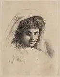 Năframa (Tânără cu părul despletit) by Theodor Aman, 1874, acvaforte şi gravură cu acul, sold Dec 2015