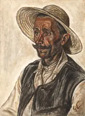 George Löwendal, Portret de țăran (Ioan Vultur), 1942, cărbune şi pastel pe hârtie lipită pe carton