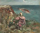 Femeie pe malul mării by Gheorghe Petrașcu, 1934, ulei pe pânză, sold Dec 2015