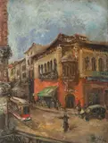 Iosif Rosenblut, Bucureștiul vechi (Hanul Roșu), 1936, ulei pe carton