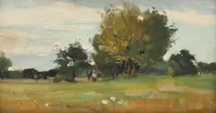 La pădure by Aurel Băeșu, 1916, ulei pe carton, sold Dec 2015