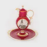 Limoges Giraud, Set format din farfurie şi vas decorativ Limoges, 1973, porțelan modelat în tipar, pictat manual, glazurat
