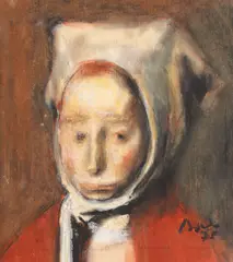 Boneta albă by Corneliu Baba, 1975, guaşă, cerapastel şi cărbune pe hârtie, sold Nov 2015