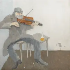 Lăutar by Constantin Piliuță, 1995, ulei pe pânză lipită pe PFL, sold Nov 2015