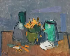 Alexandru Ciucurencu, Natură statică cu brânduşe, 1961, ulei pe pânză