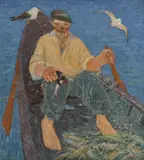 Andrei Romocean, Pescar (Lipovean), 1979, ulei pe pânză