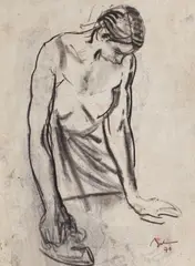 Călcătoreasă by Corneliu Baba, 1970, cărbune pe hârtie, sold Nov 2015