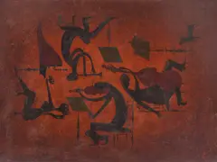 Quartet (obiect- masă) by Jules Perahim, ulei pe lemn, sold Nov 2015