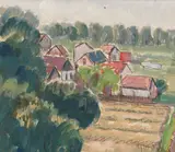 Dumitru Ghiață, Sat pe Valea Siretului, 1941, guaşă şi creion pe hârtie