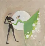 Dans sub clar de lună by Constantin Piliuță, 1989, ulei pe pânză lipită pe placaj, sold Oct 2015