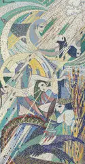 "Albastra noapte/E toată ploaie argintie/Un vis de-naltă poezie/De cântec și de șoapte" (Pe celălalt tărâm - Excelsior) by Ion Theodorescu-Sion, 1913-1914, tempera și creion pe carton, sold Oct 2015