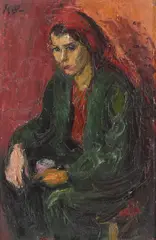 Odaliscă în verde by Iosif Iser, 1942-1944, ulei pe carton, sold Oct 2015