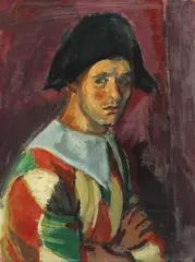 Arlechin by Iosif Iser, guaşă pe hârtie lipită pe carton, sold Oct 2015