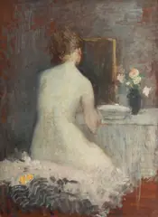 Cochetărie by Eustațiu Stoenescu, ulei pe carton, sold Oct 2015