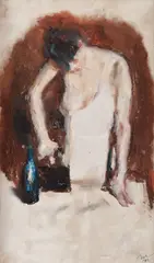 Călcătoreasă by Corneliu Baba, 1982, guaşă şi ceracolor pe hârtie lipită pe carton, sold Oct 2015