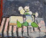 Natură statică cu garoafe by Alexandru Ciucurencu, 1946, ulei pe carton, sold Oct 2015