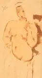 Odaliscă by Nicolae Tonitza, 1938, laviu pe hârtie lipită pe carton, sold Oct 2015