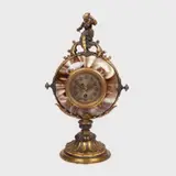 Gustav Becker, Ceas Gustav Becker, pentru birou, cca. 1875-1896, antimoniu turnat, cizelat, parțial aurit; sticlă suflată în formă, colorată în masă