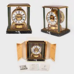 Jaeger-LeCoultre, Ceas de birou,  Jaeger-LeCoultre, în cutie originală, însoţit de certificat de autenticitate, Cca. 1970, alamă, marmură