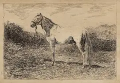 Cal alb by Theodor Aman, 1879, acvaforte şi gravură cu acul, sold Sep 2015