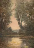 Constantin Aricescu, Asfințit peste pădure, ulei pe carton