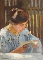 Lectură by Ipolit Strâmbu, 1918, ulei pe carton, sold Sep 2015
