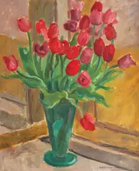 Vas cu lalele by Niculina Delavrancea Dona, ulei pe carton, offered Jun 2014