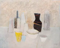 Still life with black vase by Constantin Blendea, oil on canvas, sold Nov 2013