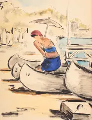 La plajă by Constantin C. (Ali-Baba) Constantinescu, acuarelă şi tuş pe hârtie, sold Feb 2013