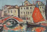 Gheorghe Petrașcu, Vedere în portul Chioggia, ulei pe carton