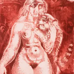 Eduard Wiiralt, Naine tiigripojaga, 1928, Akvatinta (sangviinitoon)
