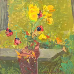 Elmar Kits, Lilled rohelisel taustal, 1968, Tempera, kartong
