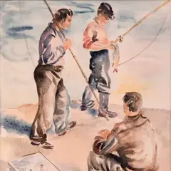 Henn Sarap, Kalapüük, 1941, Akvarell