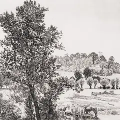 Eduard Wiiralt, Maastik hobustega (Burgundia maastik), 1947, Ofort